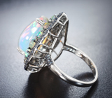 Серебряное кольцо с кристаллическими эфиопскими опалами 9,37 карата и синими сапфирами бриллиантовой огранки Серебро 925