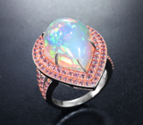 Серебряное кольцо с кристаллическим эфиопским опалом 11,36 карата и розовыми сапфирами бриллиантовой огранки Серебро 925