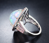 Серебряное кольцо с кристаллическим эфиопским опалом 11,36 карата и розовыми сапфирами бриллиантовой огранки Серебро 925