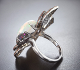 Серебряное кольцо с кристаллическими эфиопскими опалами и оранжевыми сапфирами бриллиантовой огранки 7,42 карата Серебро 925