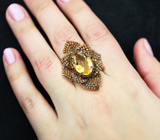 Серебряное кольцо с цитрином 5,61 карата и золотисто-оранжевыми сапфирами бриллиантовой огранки Серебро 925