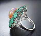 Серебряное кольцо с кристаллическим эфиопским опалом 5,3 карата, изумрудами и разноцветными сапфирами бриллиантовой огранки