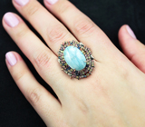 Серебряное кольцо с ларимаром 11,32 карата и разноцветными сапфирами бриллиантовой огранки
