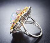Серебряное кольцо с кристаллическим эфиопским опалом 6,62 карата и разноцветными сапфирами Серебро 925