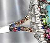 Серебряное кольцо с ларимаром 7,01 карата, разноцветными турмалинами и сапфирами бриллиантовой огранки Серебро 925