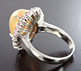 Серебряное кольцо с кристаллическим эфиопским опалом 5,77 карата, розовыми сапфирами и рубинами бриллиантовой огранки Серебро 925