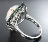 Серебряное кольцо с кристаллическим эфиопским опалом 4,74 карата, разноцветными турмалинами и синими сапфирами бриллиантовой огранки Серебро 925