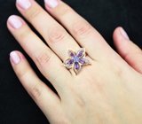 Прелестное серебряное кольцо с танзанитом и аметистами