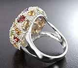 Серебряное кольцо с альмандинами гранатами, перидотами, аметистами и цитринами Серебро 925