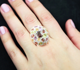 Серебряное кольцо с альмандинами гранатами, перидотами, аметистами и цитринами Серебро 925