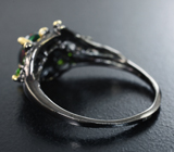 Серебряное кольцо с кристаллическим черным опалом и диопсидом Серебро 925