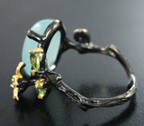 Серебряное кольцо с халцедоном 10+ карат, перидотами и диопсидом