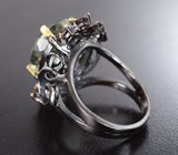 Серебряное кольцо с зеленым аметистом 15+ карат, альмандинами гранатами и турмалинами Серебро 925