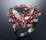 Серебряное кольцо с аметрином 13+ карат, родолитами гранатами и розовыми сапфирами Серебро 925