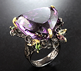 Серебряное кольцо с аметистом 44,8 карата и разноцветными турмалинами  Серебро 925