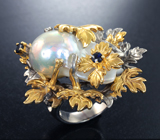 Серебряное кольцо с жемчужиной барокко 40,45 карата и синими сапфирами