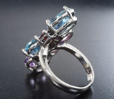 Серебряное кольцо с аметистами, голубыми топазами, оранжевым турмалином и розовой шпинелью Серебро 925