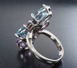 Серебряное кольцо с аметистами, голубыми топазами, оранжевым турмалином и розовой шпинелью