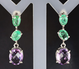 Серебряные серьги с аметистами и изумрудами Серебро 925