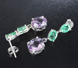 Серебряные серьги с аметистами и изумрудами Серебро 925