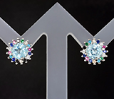 Серебряные пусеты с голубыми топазами и бирюзой Серебро 925