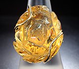 Массивное золотое кольцо с резным медовым цитрином 48,56 карата, цаворитами и бриллиантами Золото