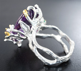 Серебряное кольцо с аметистом, хризопразом и родолитами Серебро 925