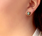 Серебряные пусеты с кристаллическими эфиопскими опалами и диопсидами Серебро 925