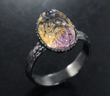 Серебряное кольцо с резным аметрином 8+ карат Серебро 925