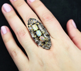 Серебряное кольцо с кристаллическими эфиопскими опалами, сапфирами и цитрином Серебро 925