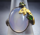 Серебряное кольцо с халцедоном, диопсидом, перидотом и альмандином гранатом