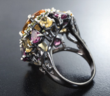 Серебряное кольцо с цитринами и родолитами