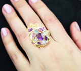 Серебряное кольцо с аметистами и кристаллическими эфиопскими опалами Серебро 925