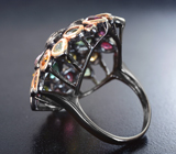 Серебряное кольцо с разноцветными турмалинами и родолитами