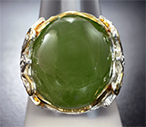 Серебряное кольцо c крупным зеленым сфеном и синими сапфирами