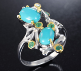 Серебряное кольцо с бирюзой и изумрудами Серебро 925