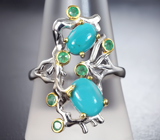 Серебряное кольцо с бирюзой и изумрудами Серебро 925