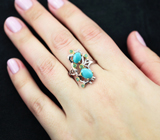 Серебряное кольцо с бирюзой и изумрудами Серебро 925