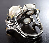 Серебряное кольцо с жемчугом 31,55 карата, перидотами, оранжевым и синими сапфирами Серебро 925