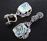 Серебряные серьги с кристаллами аквамаринов 13,87 карата, танзанитами и синими сапфирами
