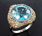 Серебряное кольцо с голубым топазом 12,28 карата и сапфирами Серебро 925