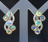 Превосходные серебряные серьги с ограненными эфиопскими опалами Серебро 925