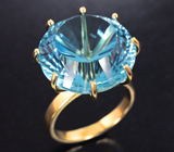 Золотое кольцо с чистейшим голубым топазом лазерной огранки 28,42 карата Золото