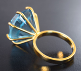 Золотое кольцо с чистейшим голубым топазом лазерной огранки 28,42 карата Золото
