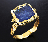 Золотое кольцо с крупным насыщенным танзанитом 9,25 карата, синим сапфиром и бриллиантом