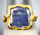 Золотое кольцо с крупным насыщенным танзанитом 9,25 карата, синим сапфиром и бриллиантом