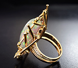 Авторское золотое кольцо с кристаллическим эфиопским опалом 16,26 карата, разноцветными сапфирами, цаворитами и бриллиантами Золото