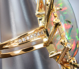 Авторское золотое кольцо с кристаллическим эфиопским опалом 16,26 карата, разноцветными сапфирами, цаворитами и бриллиантами Золото