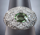 Превосходное серебряное кольцо с зеленым сапфиром