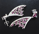 Эффектные серебряные серьги с родолитами Серебро 925